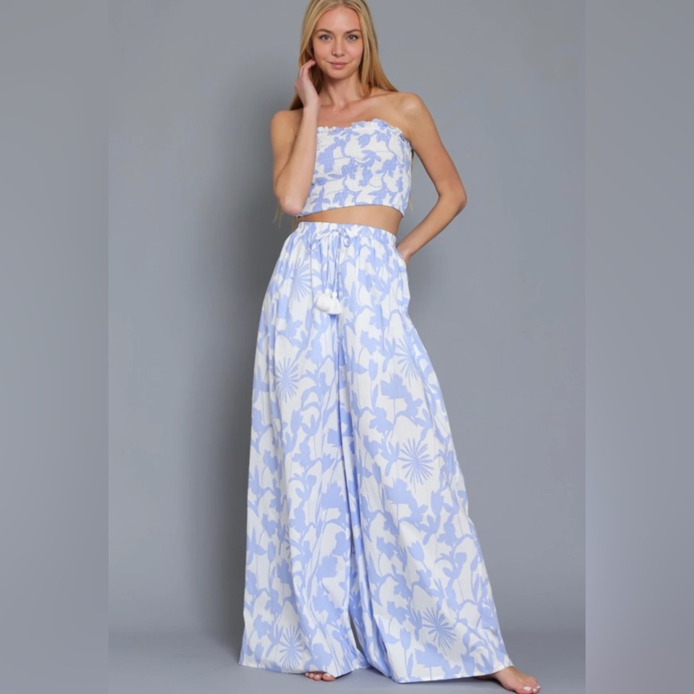 NWOT Floral Smoker Crop Top and Wide Leg Pant Set